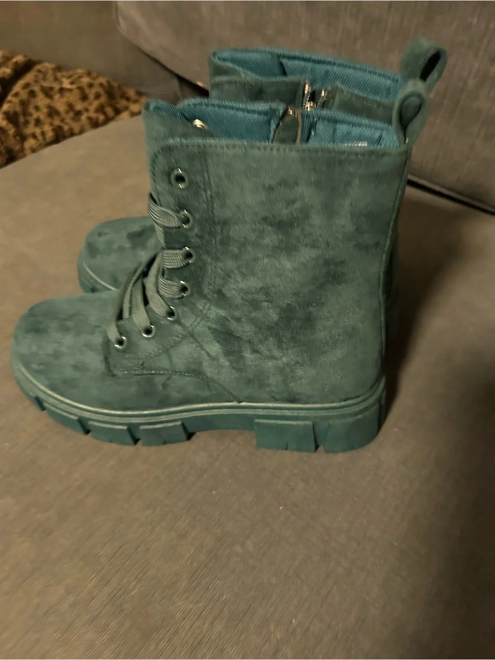 Comfortable light weight Teal Suede High-Top Lace-Up Boots